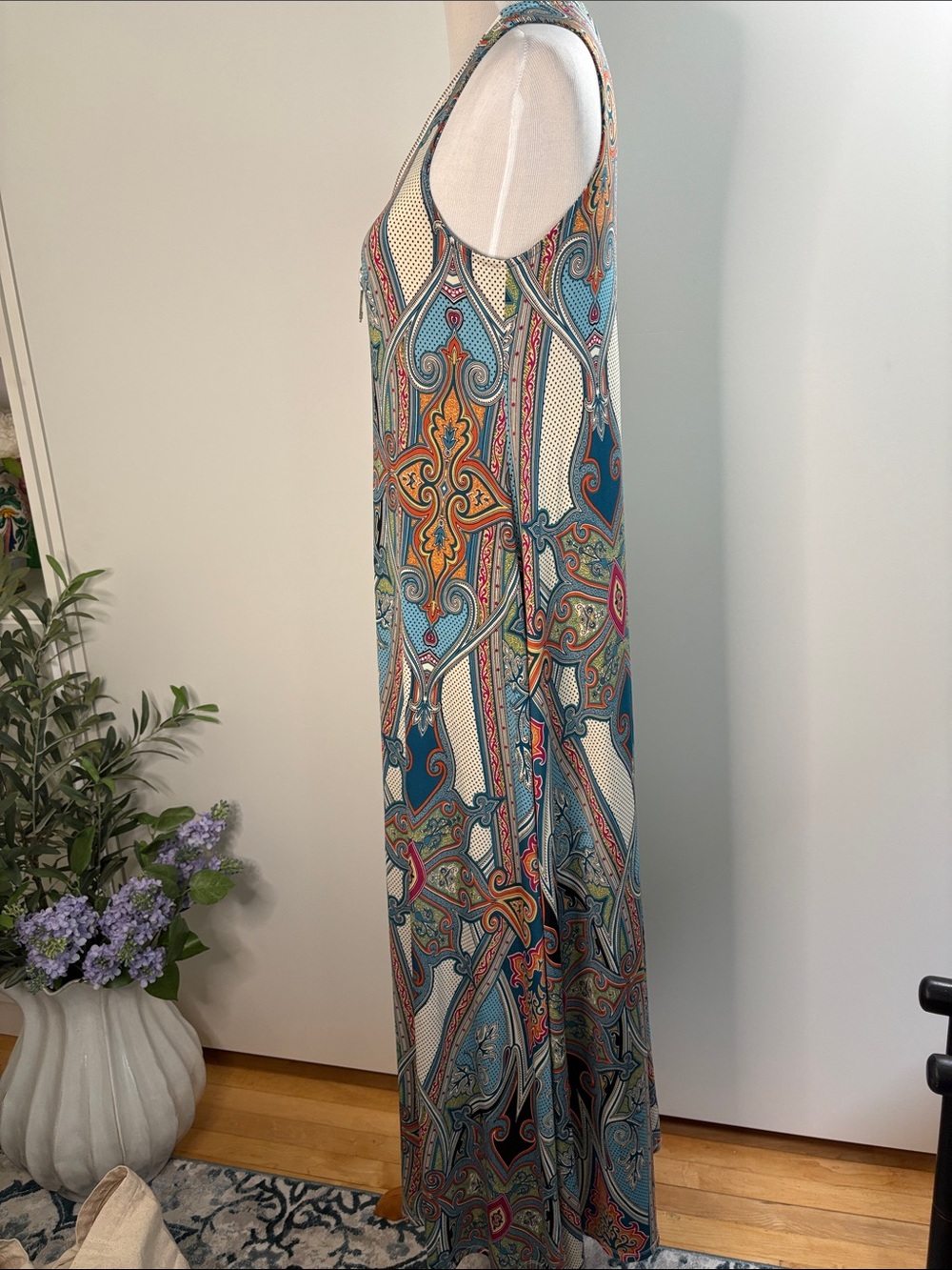 Ariella Multicolor Paisley Maxi Dress with Teal and Coral Accents - Picture 3 of 4